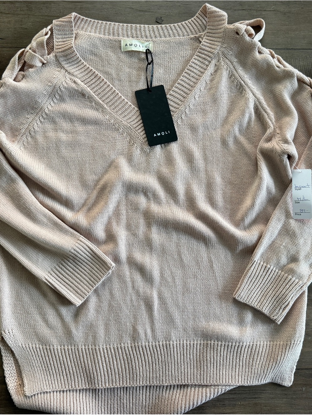 Amoli Women's Light Pink V-Neck Sweater